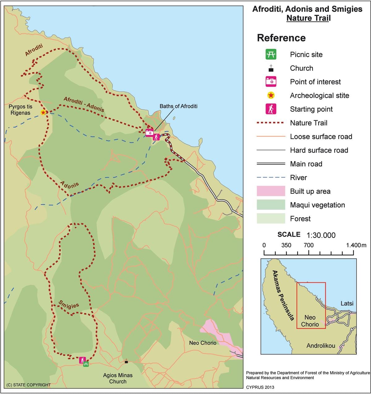 Mapa ng aphrodite trail Cyprus 