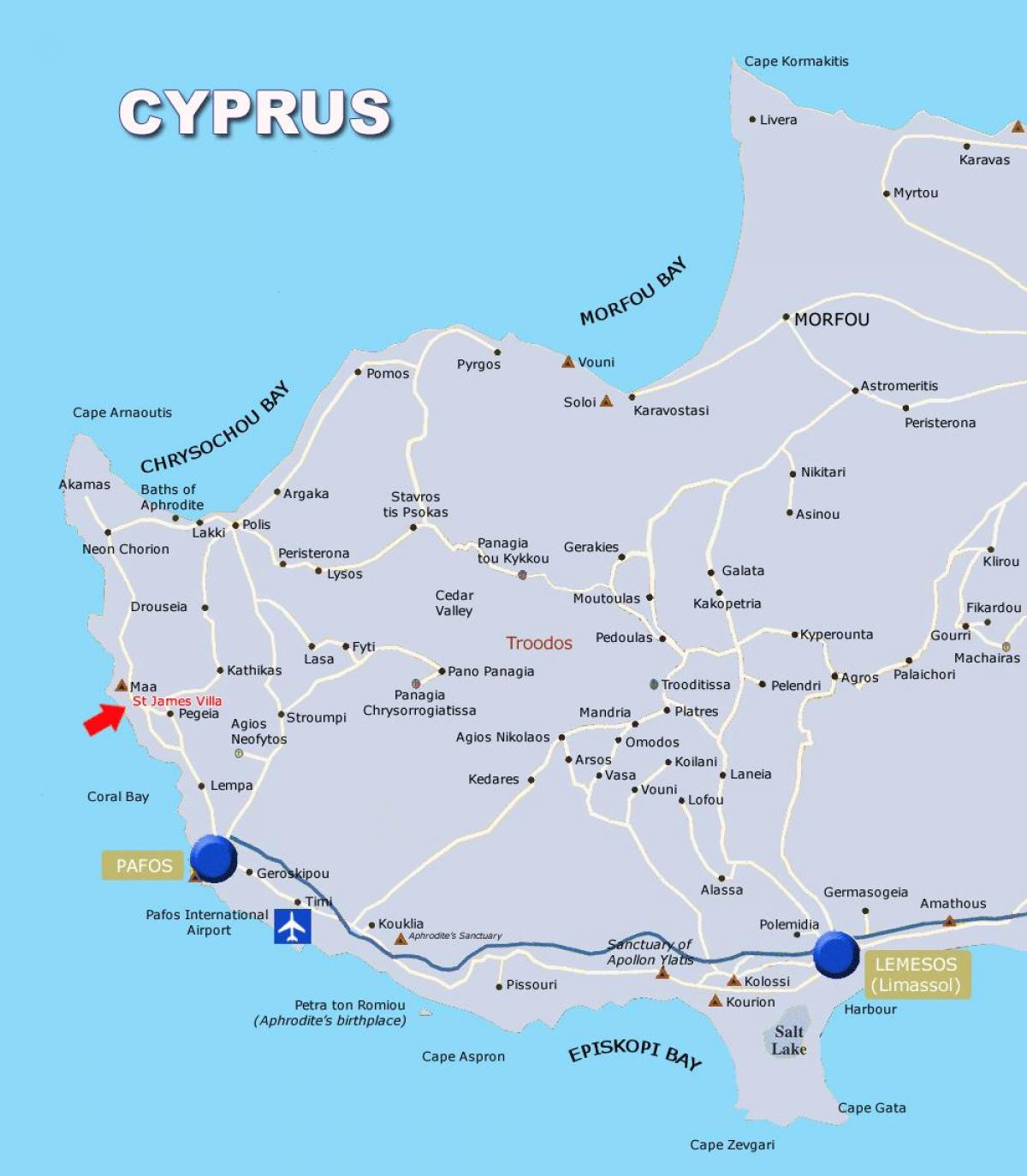Mapa ng coral bay sa Cyprus