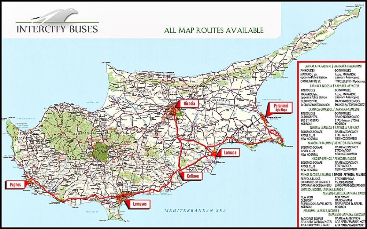 Cyprus bus ruta ng mapa