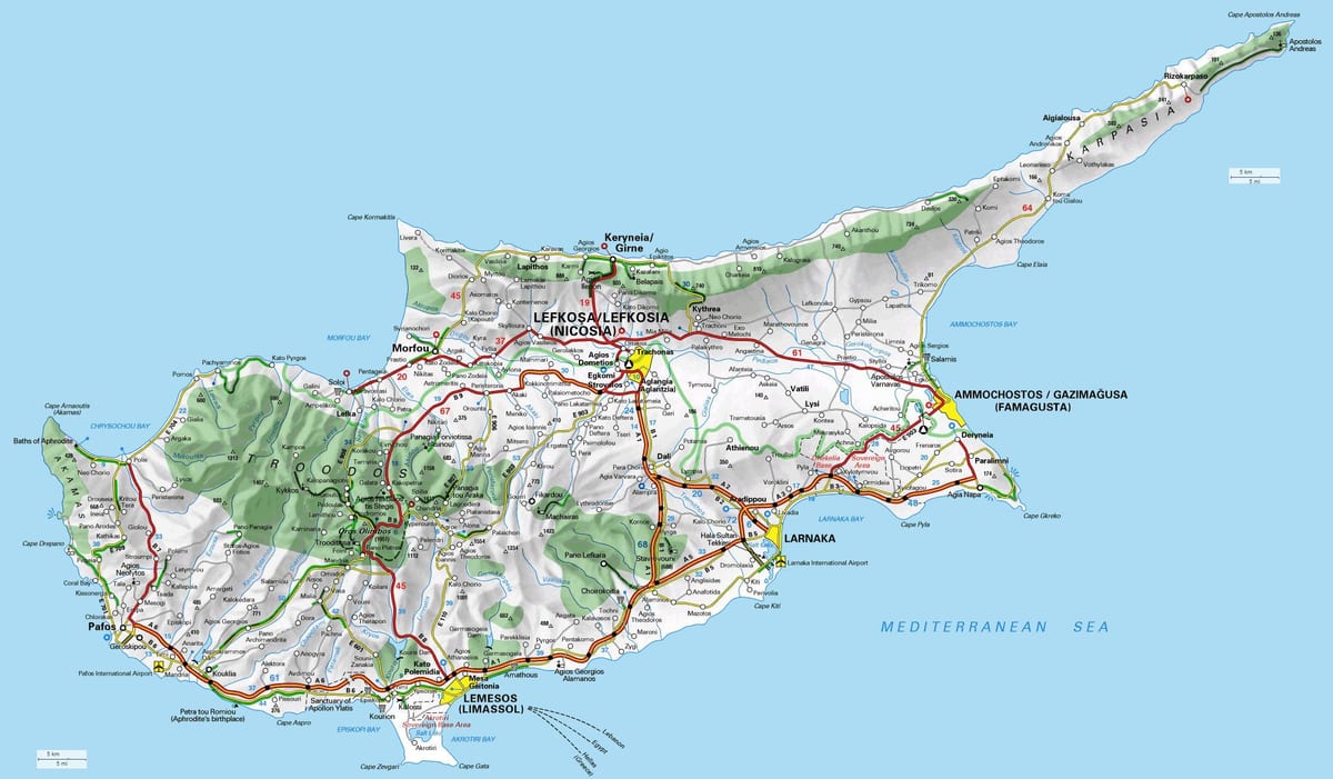 Mapa ng Cyprus tumatawid sa hangganan ng mga puntos
