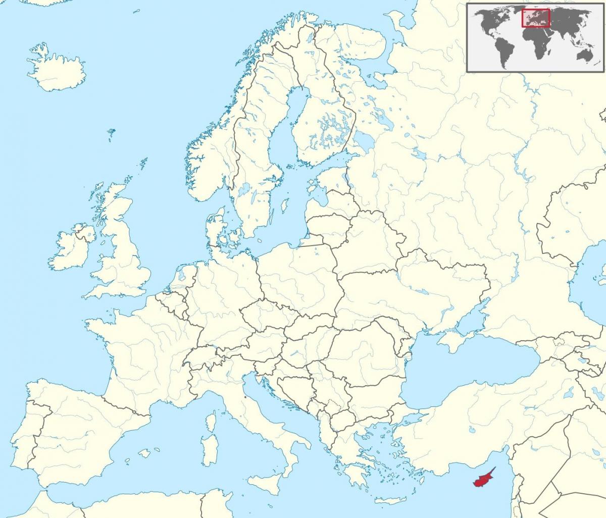 mapa ng mundo na nagpapakita ng Cyprus