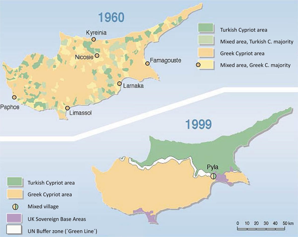 turko mga bahagi ng Cyprus mapa
