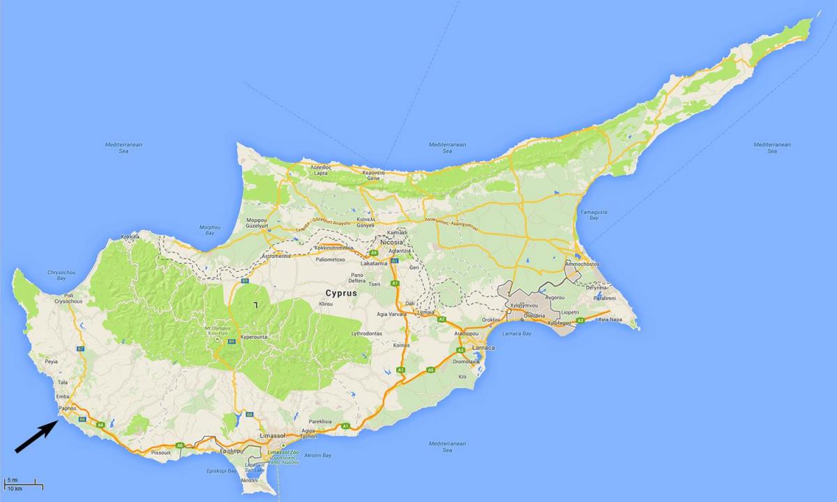 mapa ng Cyprus ng pagpapakita ng mga paliparan