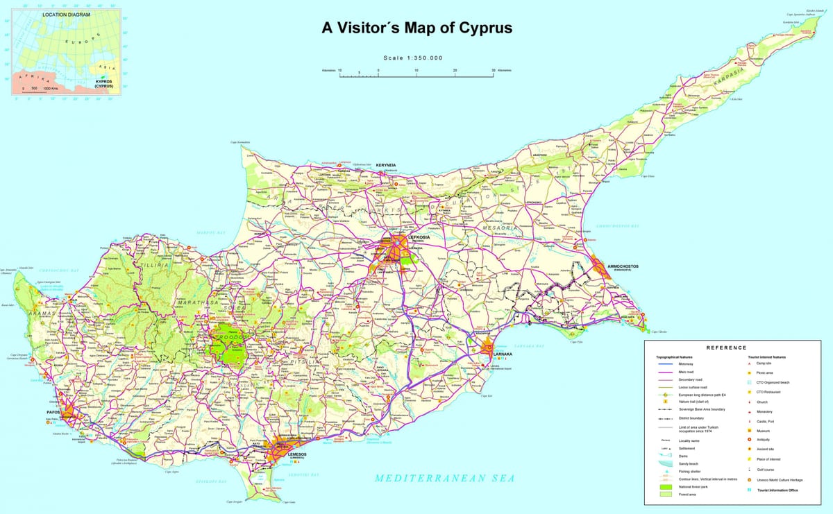 Mapa ng Cyprus sa mga atraksyong panturista
