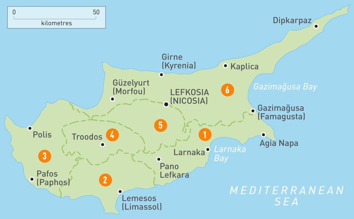 mapa ng Cyprus at sa nakapalibot na lugar