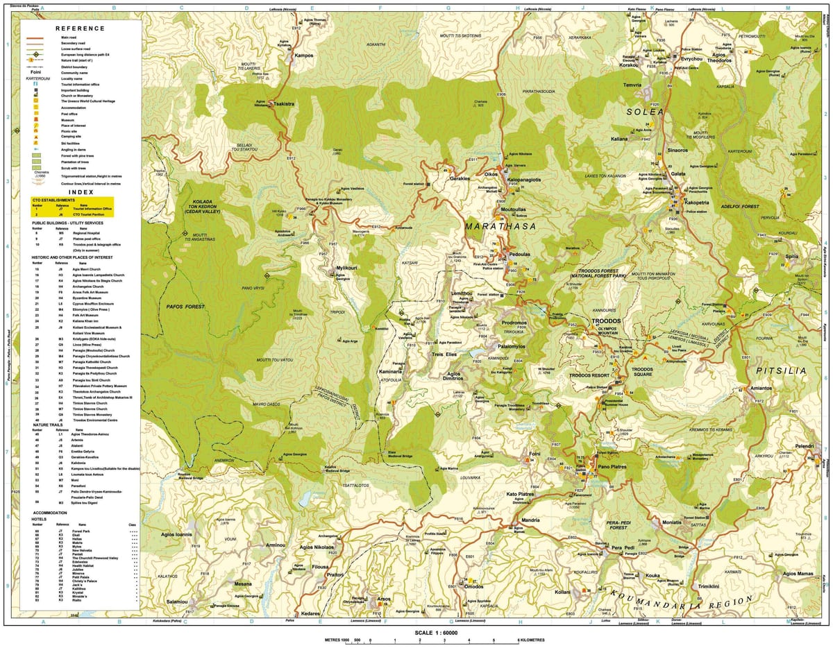 mapa ng troodos bundok Cyprus