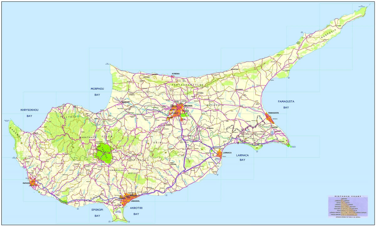 Mapa ng mga pinakamahusay na tabing-dagat sa Cyprus