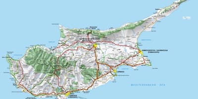Mapa ng Cyprus tumatawid sa hangganan ng mga puntos
