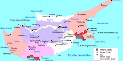 Mapa ng Cyprus sa mga lungsod